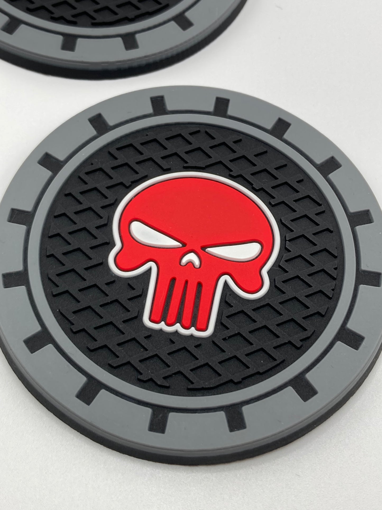Red Punisher Skull - car cup holder coasters - 2pcs set