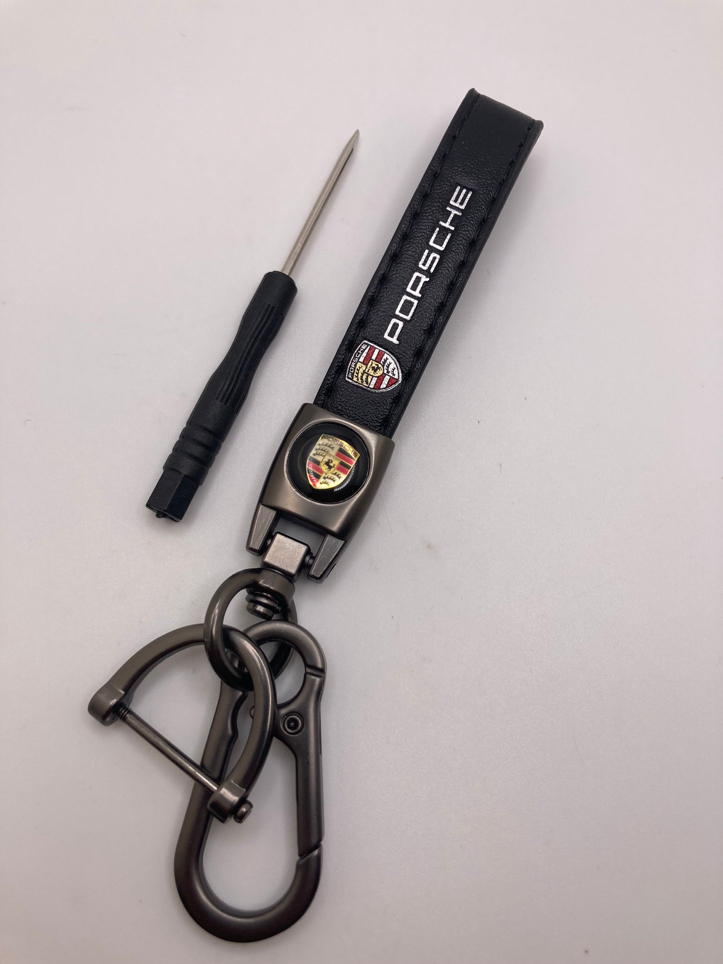 Porsche - black leather Keychain