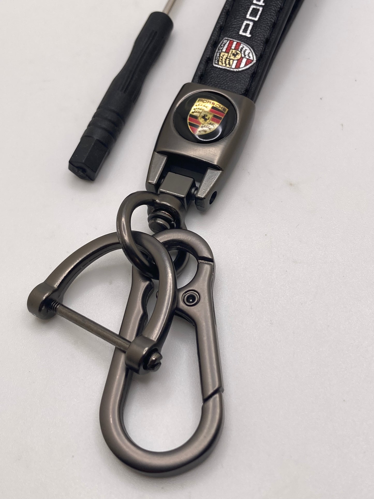 Porsche - black leather Keychain
