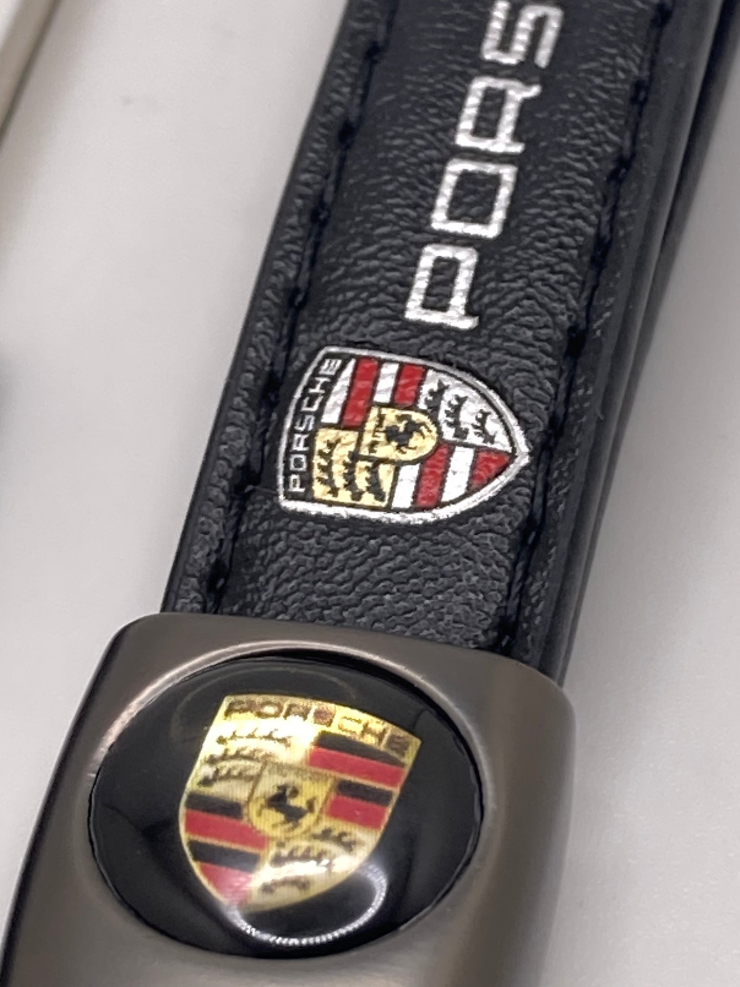 Porsche - black leather Keychain