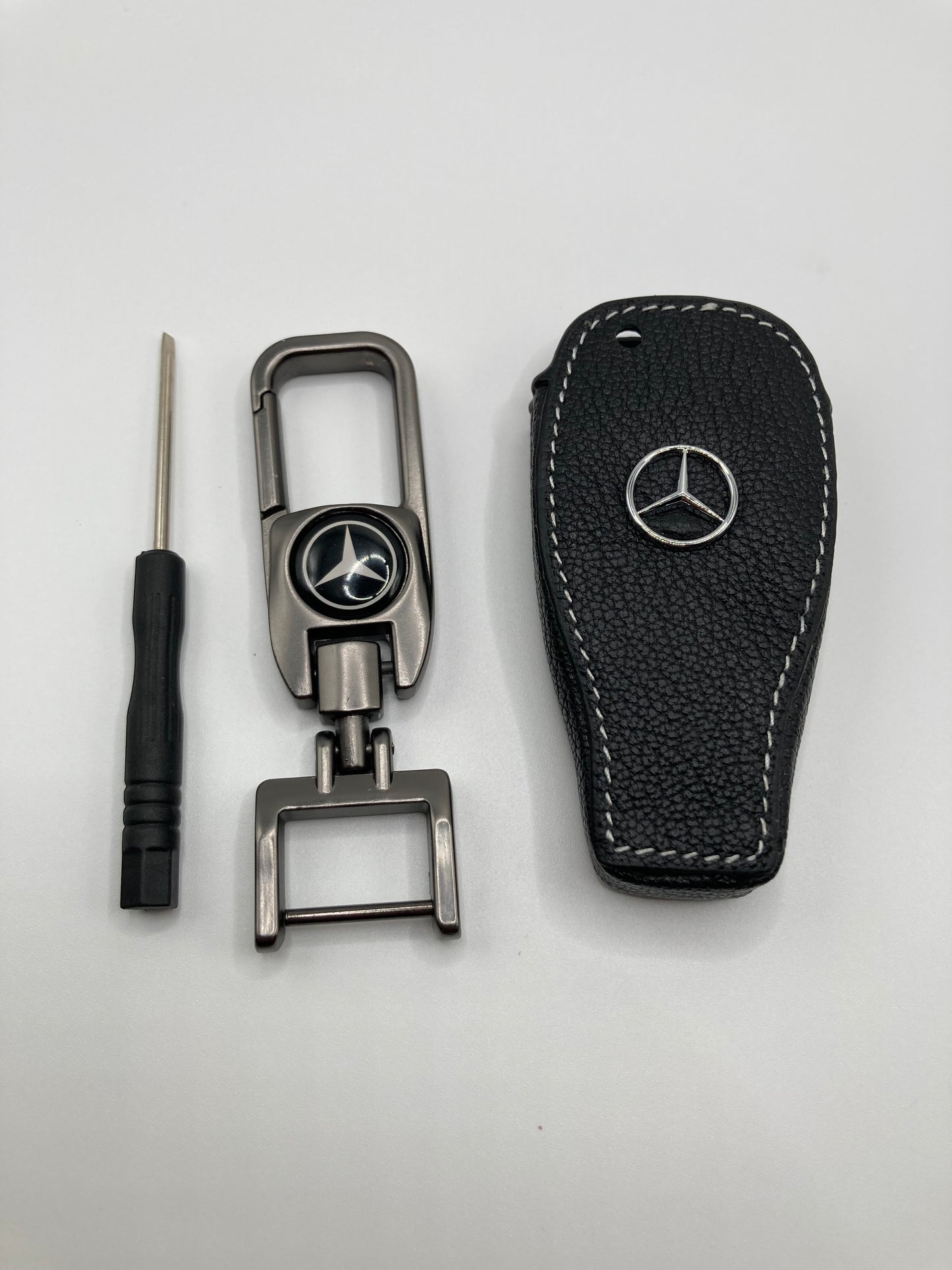 Mercedes - clip style keychain and Black Leather Key fob case - Type A