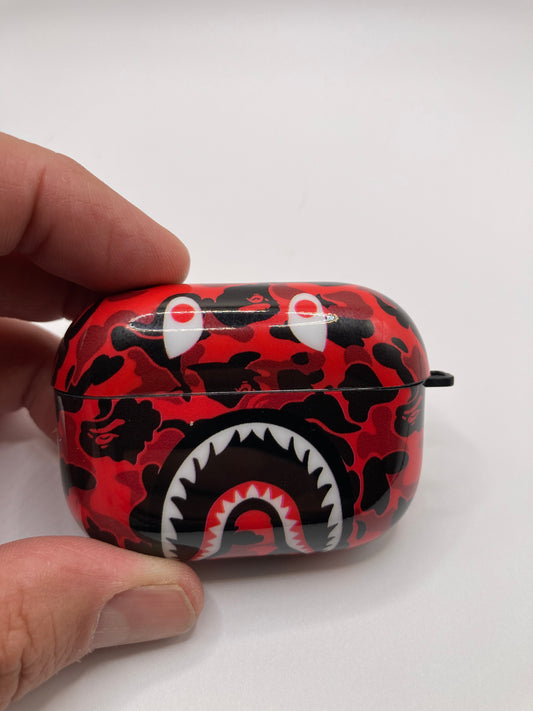 Shark Mouth Zipper Bear designed case for AirPods Pro- Red Camo