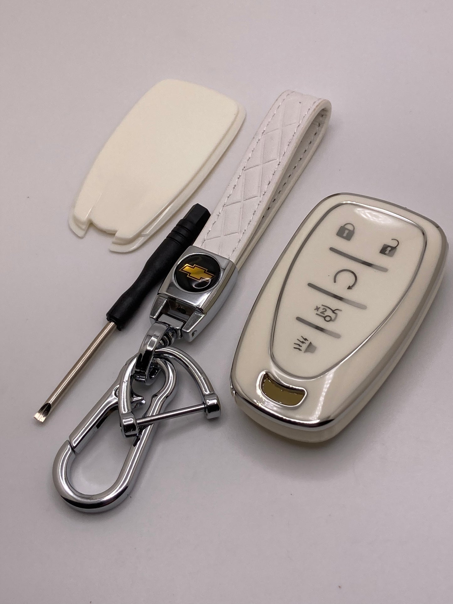 Chevrolet - White Leather Keychain & Key Fob Case