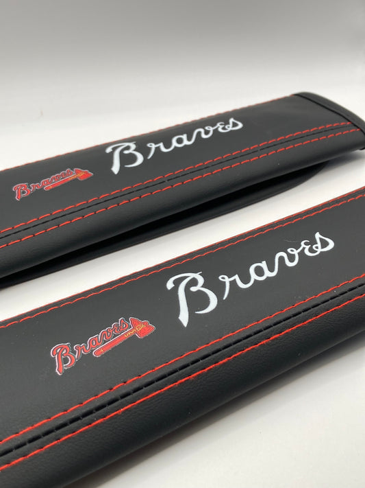 MLB - Braves - Leather Seatbelt Shoulder Cushions - 2pcs set