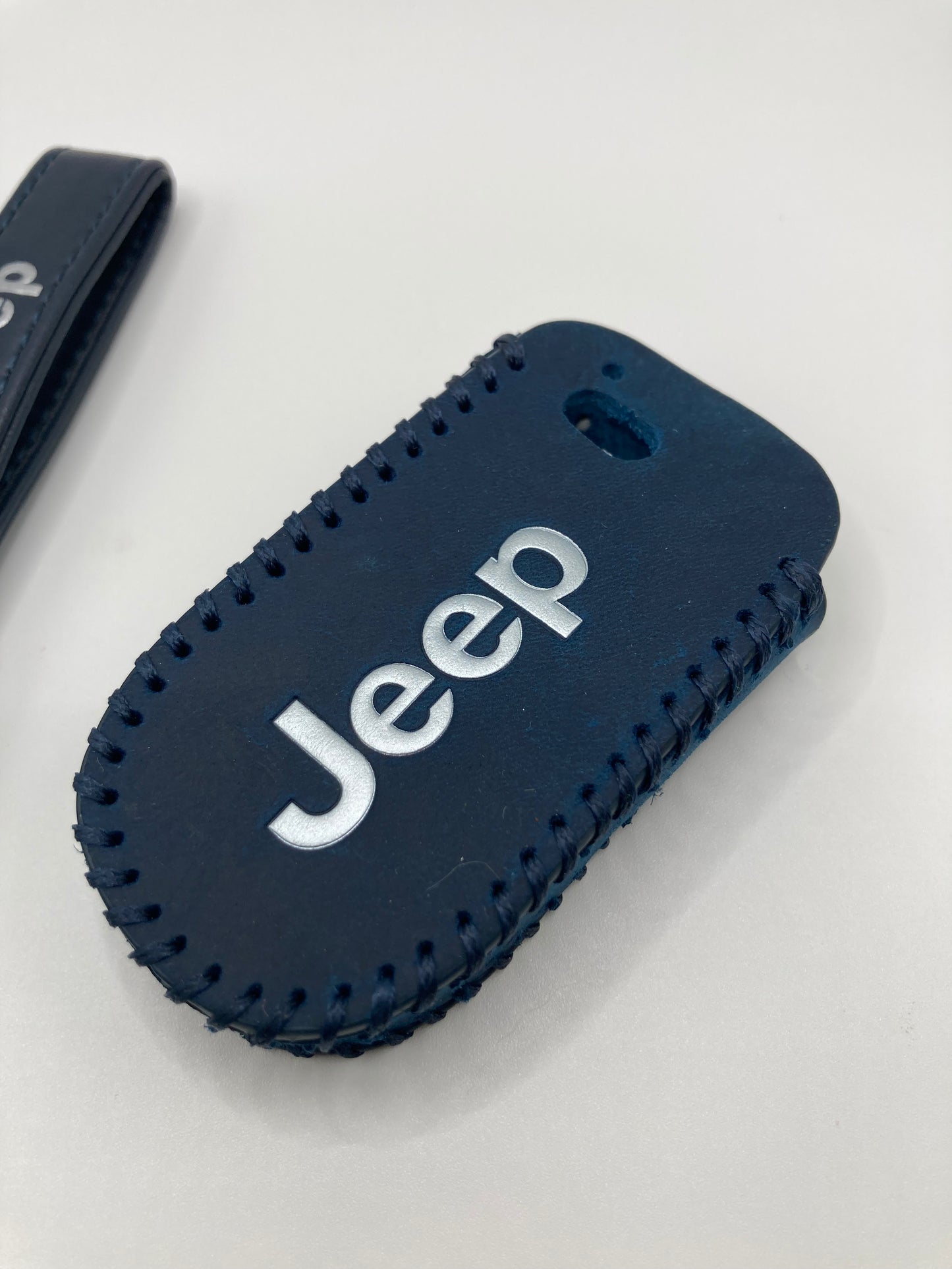 Jeep - Leather Keychain and Matching Key Fob Case - Navy Blue