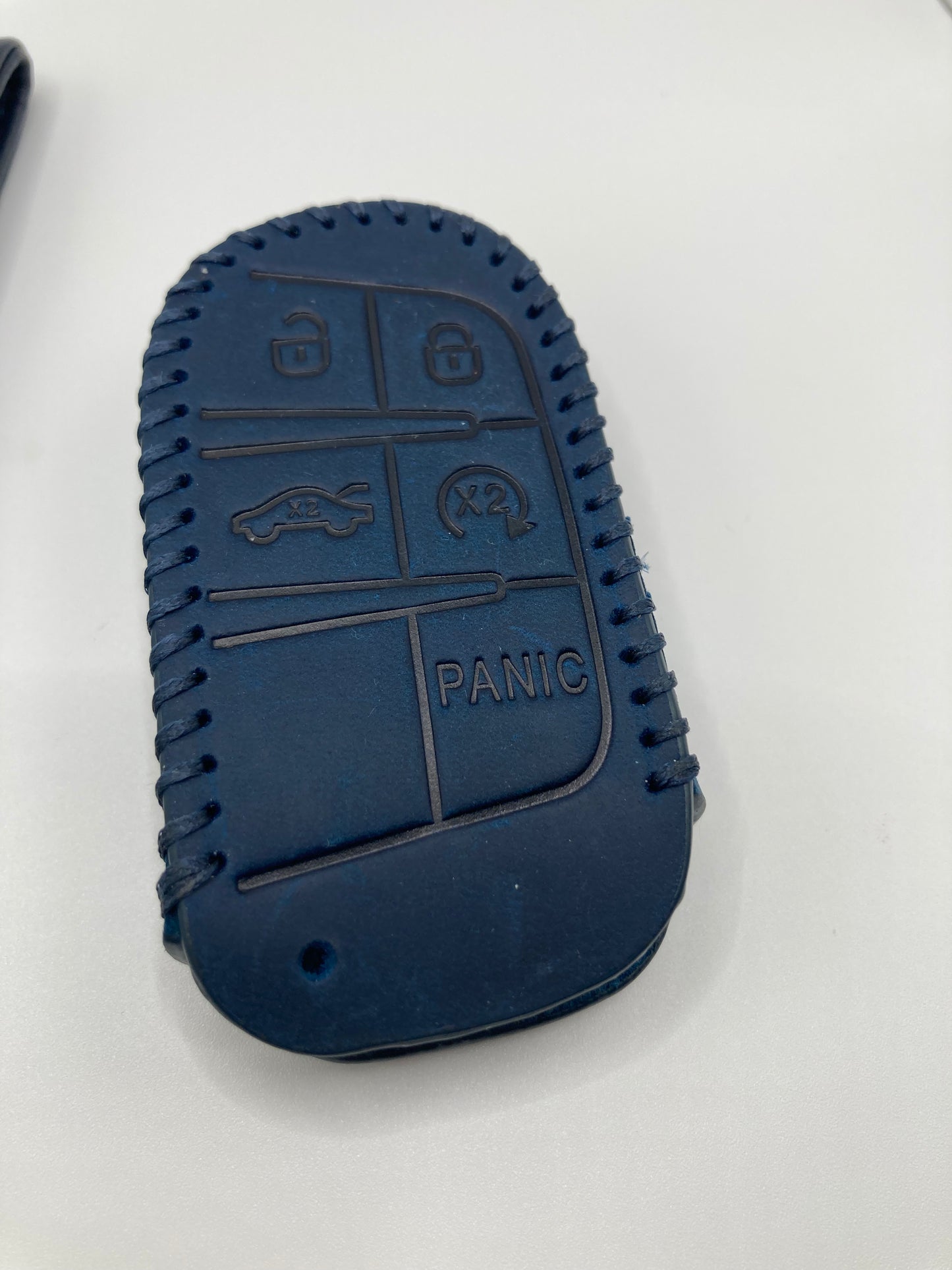Jeep - Leather Keychain and Matching Key Fob Case - Navy Blue