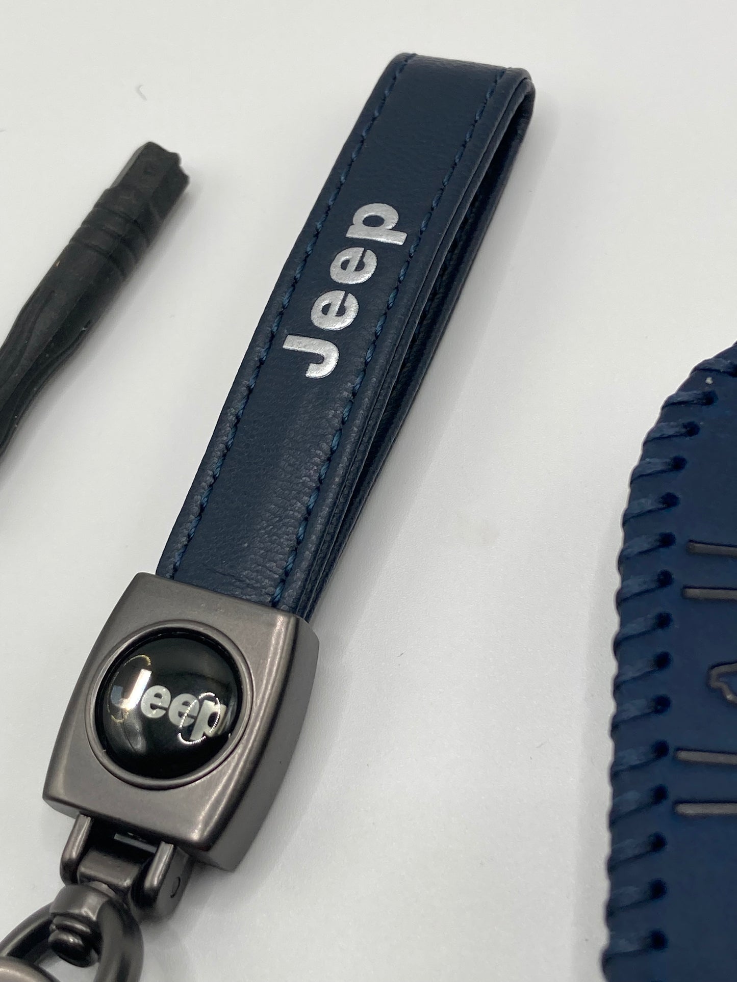 Jeep - Leather Keychain and Matching Key Fob Case - Navy Blue