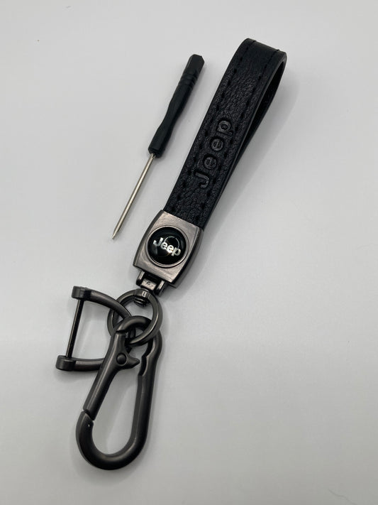 Jeep - Leather Keychain with Chrome- Black