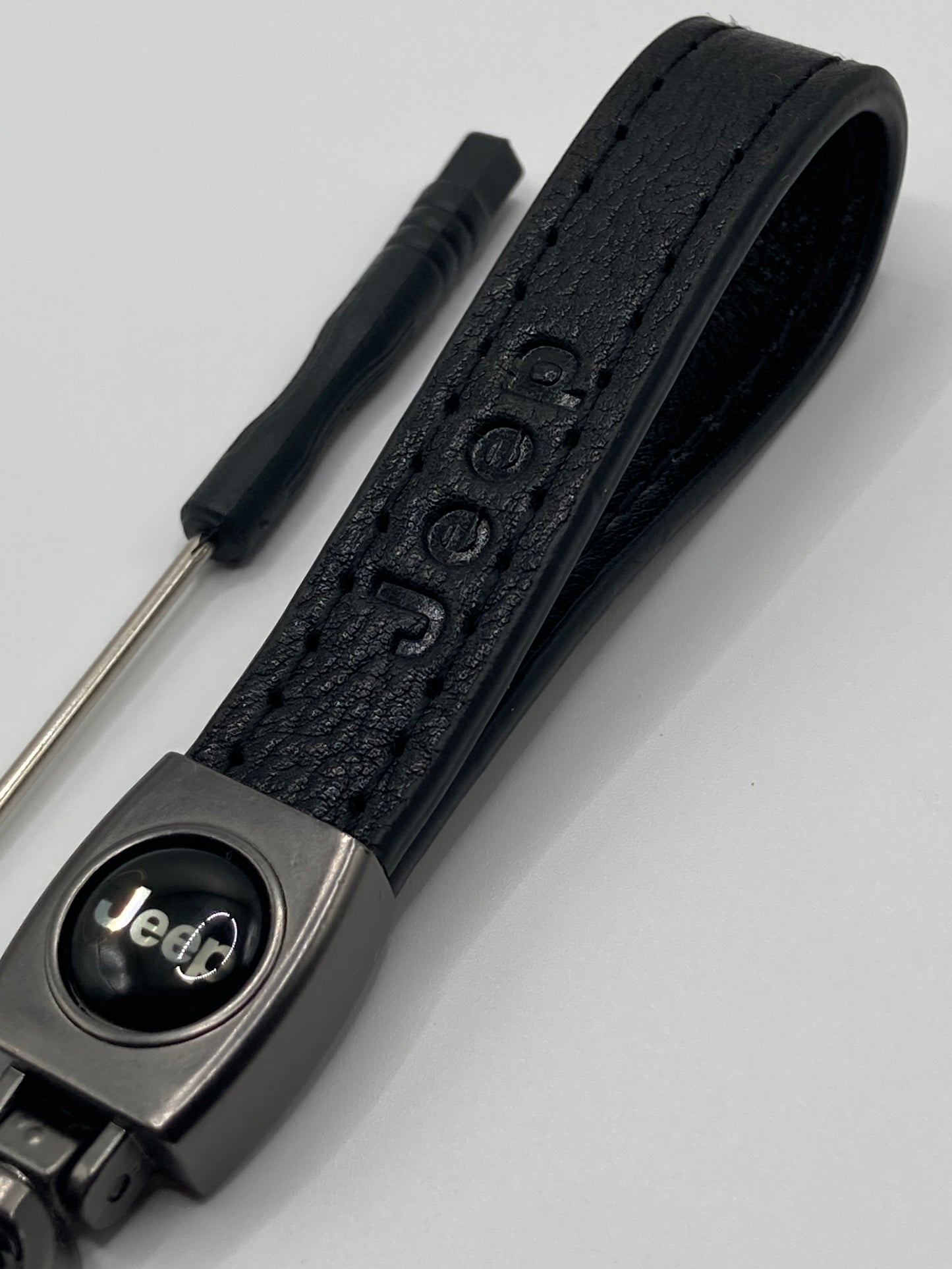 Jeep - Leather Keychain with Chrome- Black