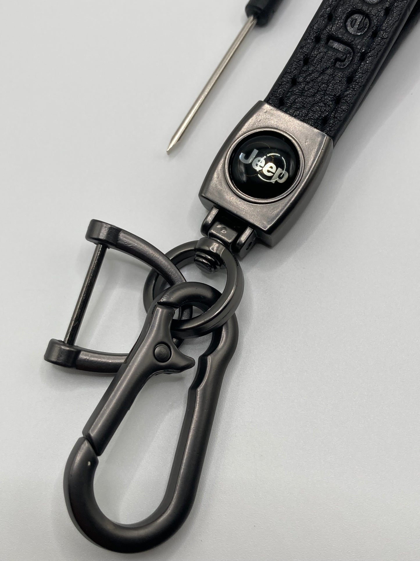 Jeep - Leather Keychain with Chrome- Black
