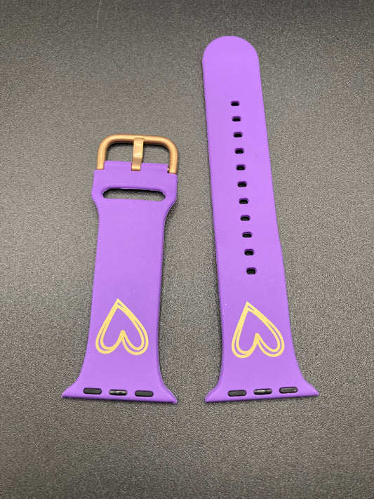 Lavender Silicone Watchband with Gold hearts and buckle - 38/40/41 - New