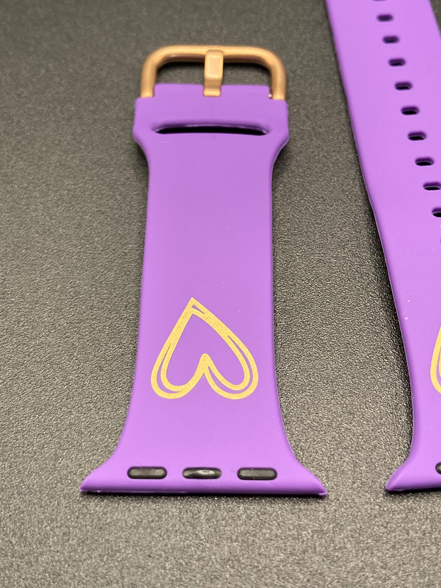 Lavender Silicone Watchband with Gold hearts and buckle - 38/40/41 - New