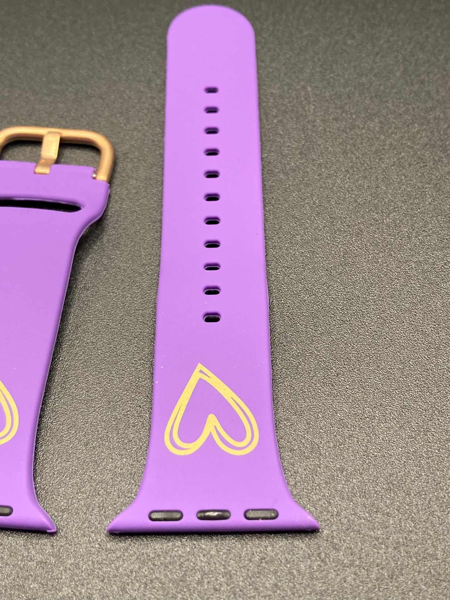 Lavender Silicone Watchband with Gold hearts and buckle - 38/40/41 - New
