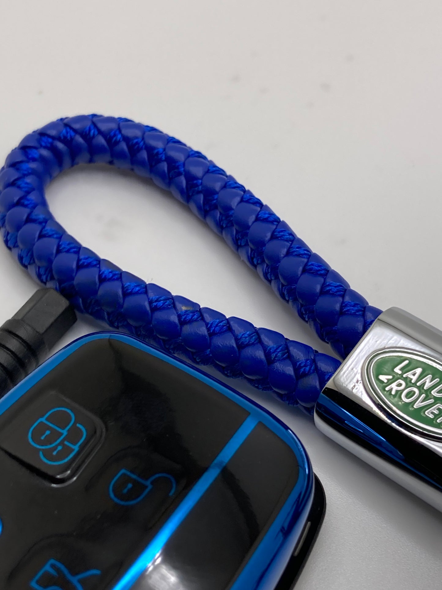 Land Rover blue rope keychain with logo and key fob cover