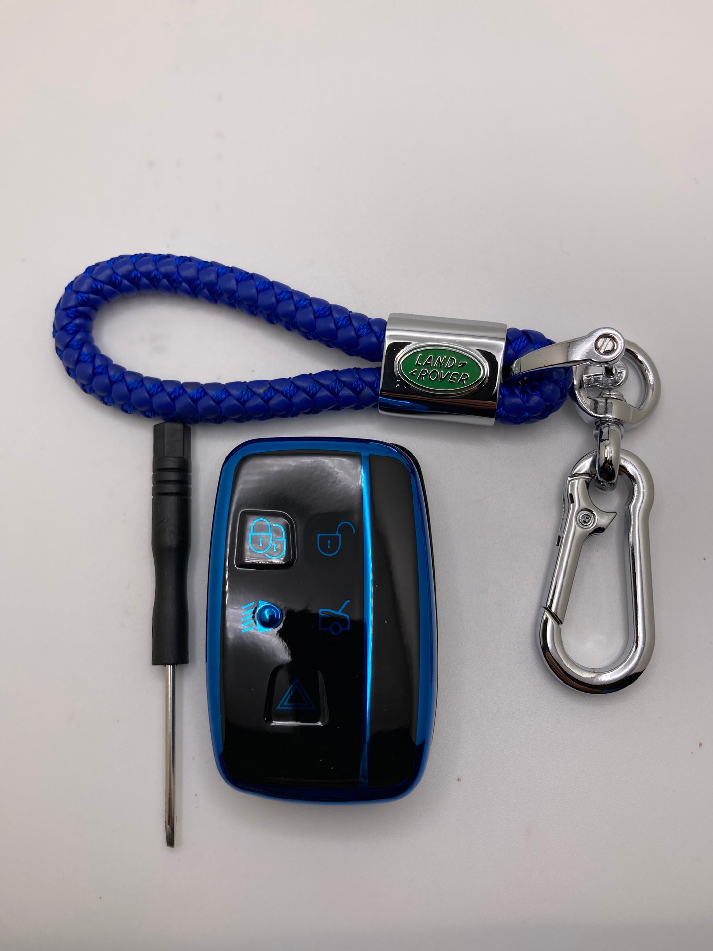 Land Rover blue rope keychain with logo and key fob cover