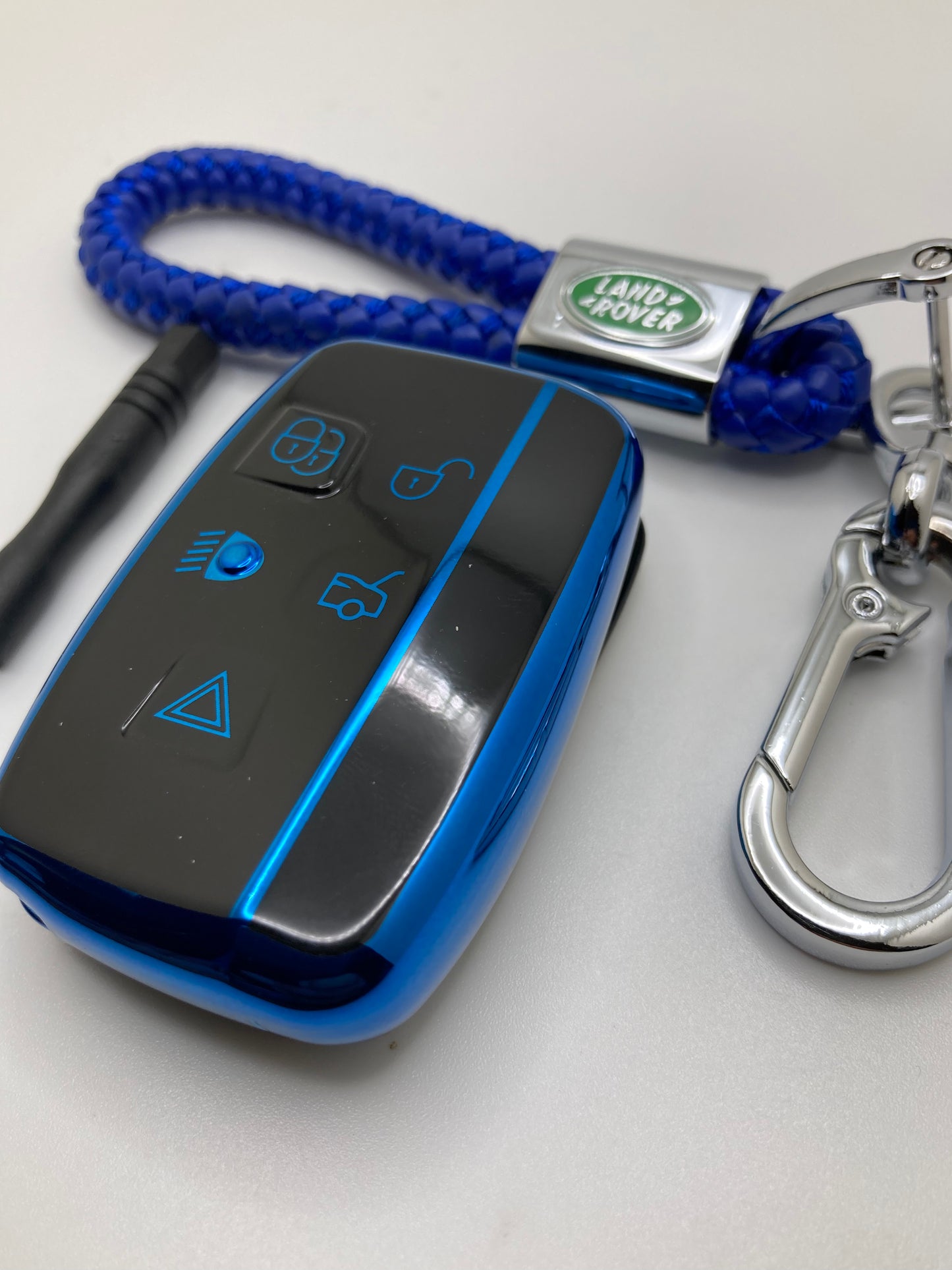 Land Rover blue rope keychain with logo and key fob cover