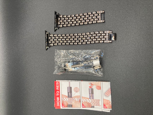 Luxury Black Watchband With Crystals and Size Adjustment Tool - 42/44/45mm