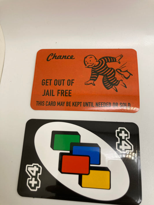 8pcs set - Themed Credit Card Covers - with protective pouches - UNO - Monopoly