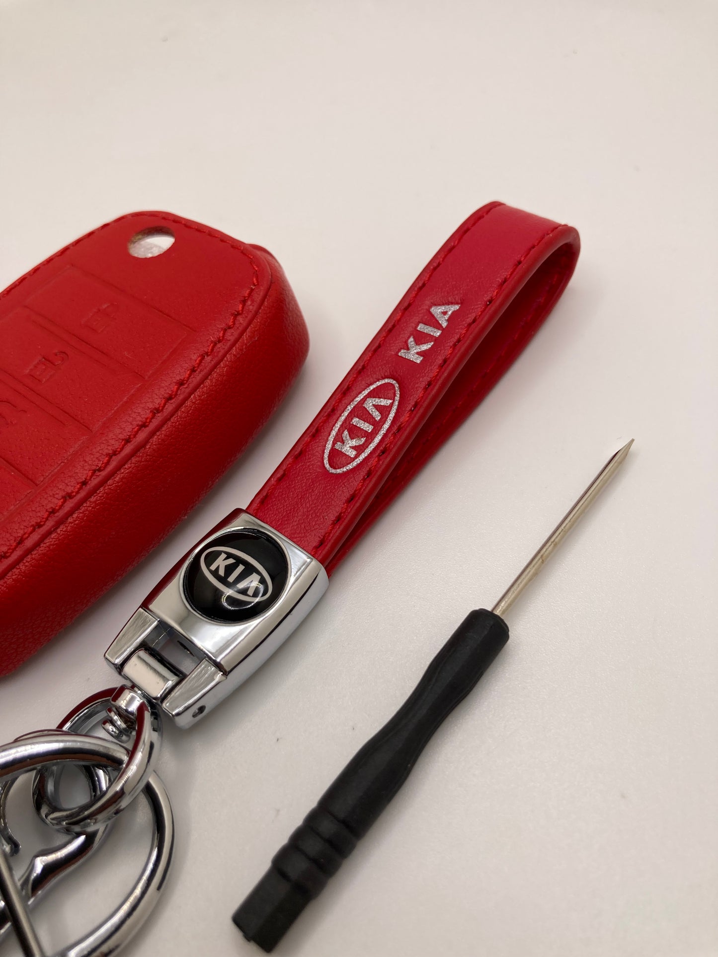 KIA - Leather Keychain Set - Red - 2pcs