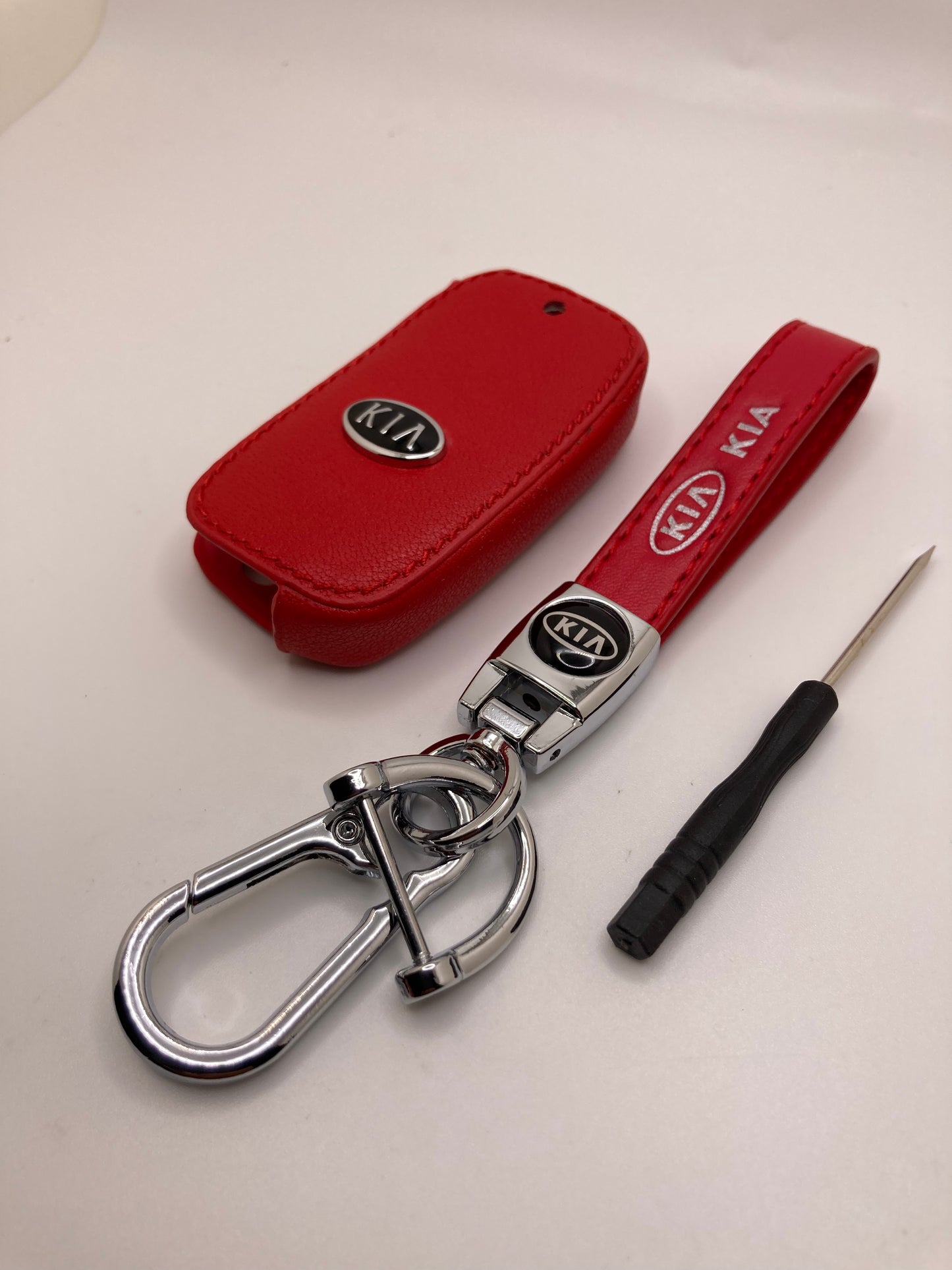 KIA - Leather Keychain Set - Red - 2pcs
