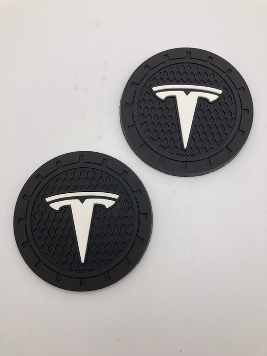 2pcs cup holder coasters with Tesla logo