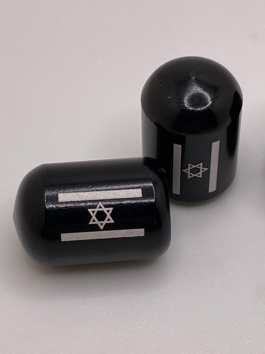 Israel Flag themed valve stem cap set - 5pcs - Black