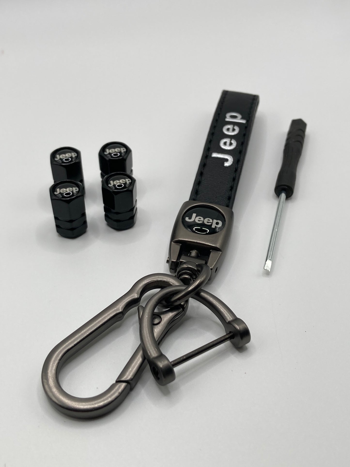 Jeep - Keychain and Valve Stem Cap Set - Black