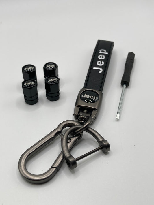 Jeep - Keychain and Valve Stem Cap Set - Black