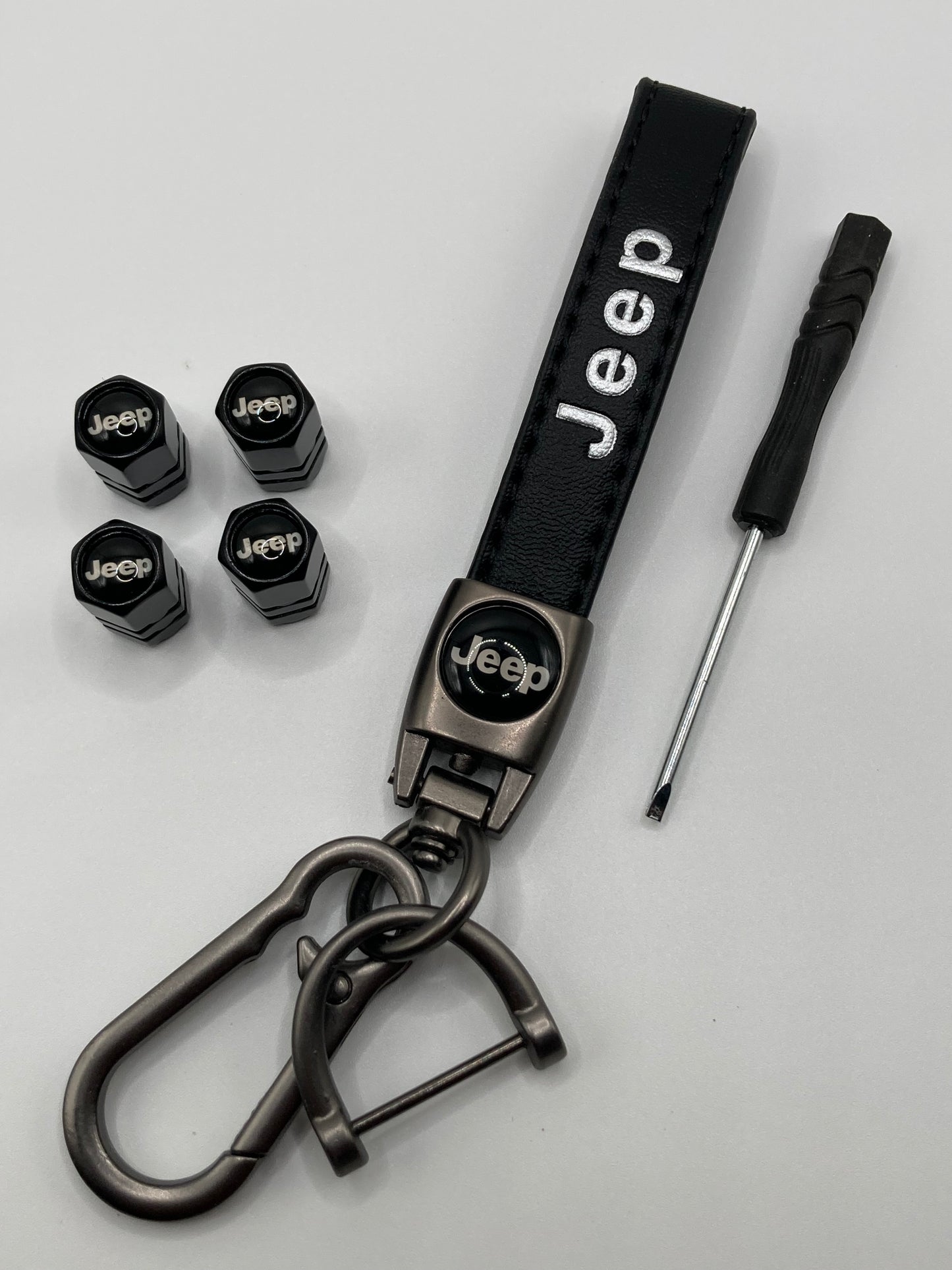 Jeep - Keychain and Valve Stem Cap Set - Black
