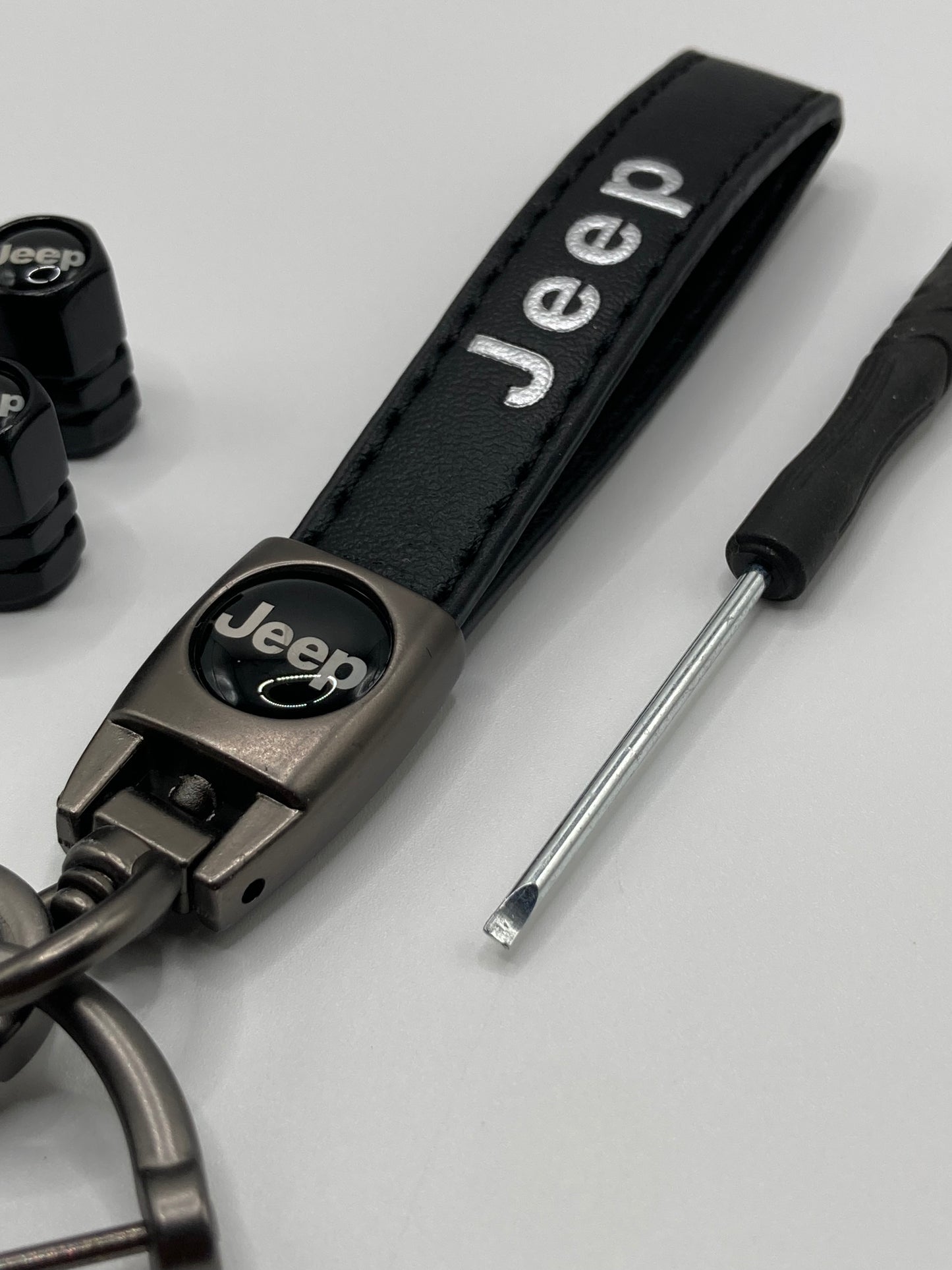 Jeep - Keychain and Valve Stem Cap Set - Black
