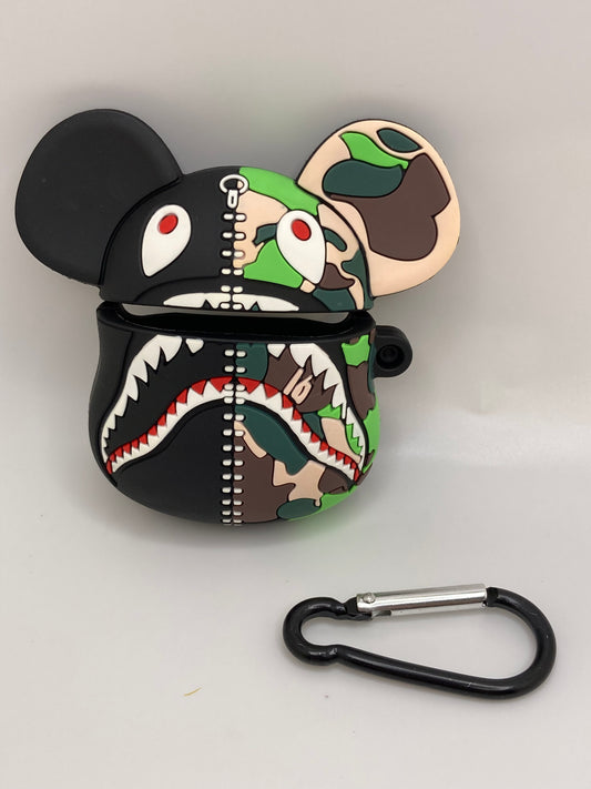 Camouflage Shark Mouth Zipper Bear 3d case cover - AirPod 1st and 2nd gen