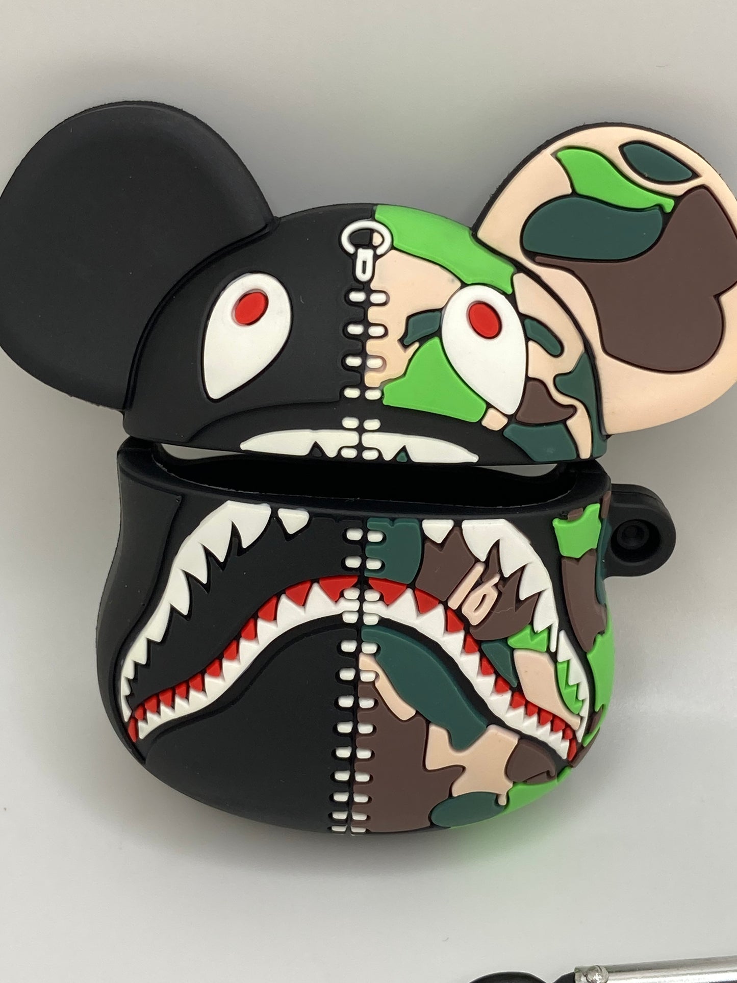 Camouflage Shark Mouth Zipper Bear 3d case cover - AirPod 1st and 2nd gen
