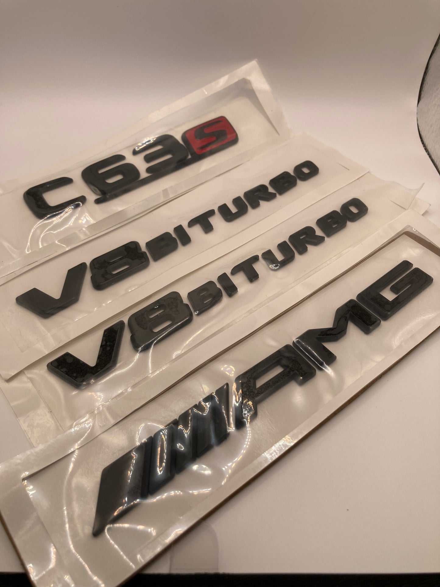 Mercedes - AMG - 4pcs Matte Black C63s AMG V8 BITURBO Trunk Badges Emblems - W205