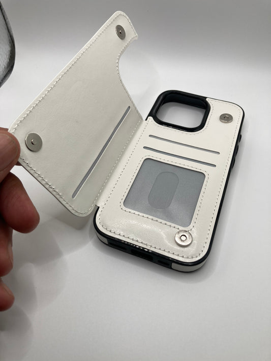 White Leather Wallet Case for iPhone 16 Pro - 6.3”