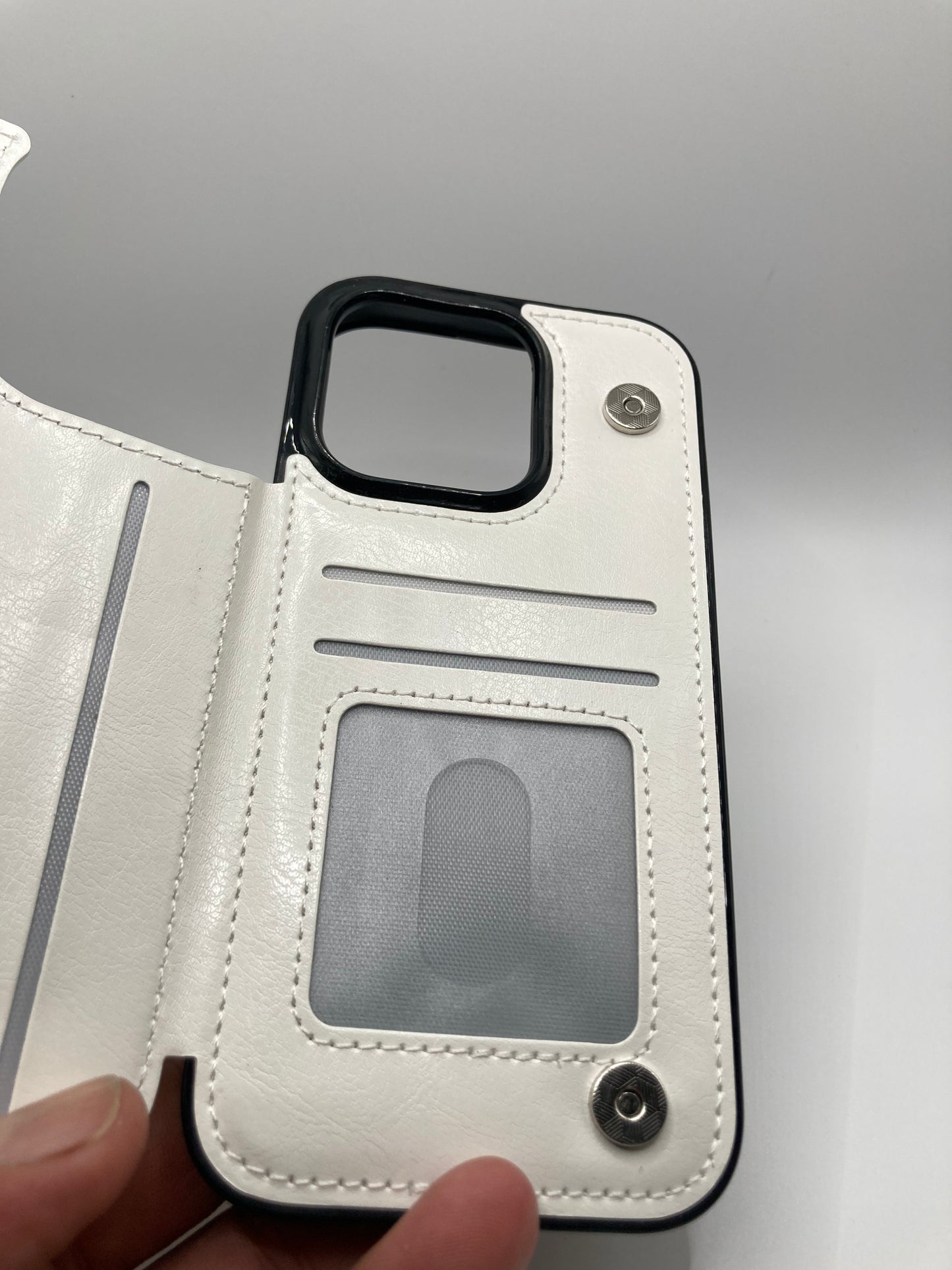 White Leather Wallet Case for iPhone 16 Pro - 6.3”