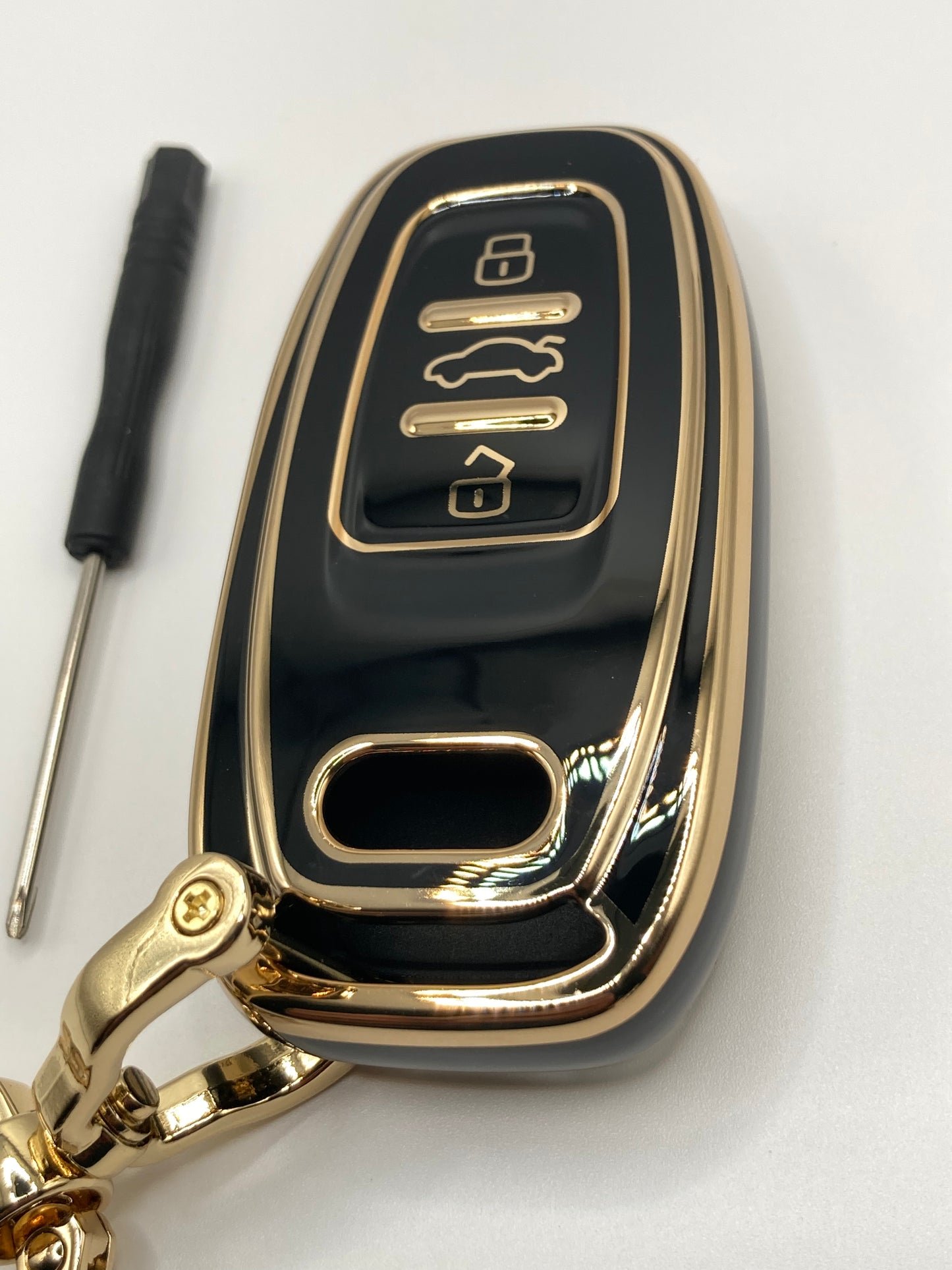 Audi - Black and Gold Keyfob Case and Keychain - A4, A5, A6, A8, Q3, Q5, and Q7