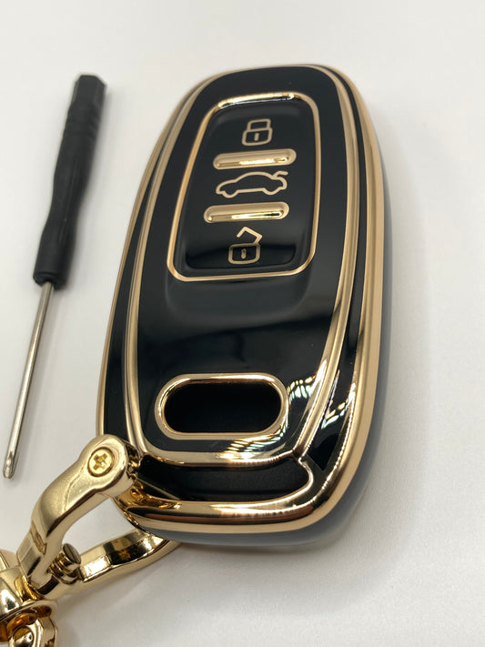 Audi - Black and Gold Keyfob Case and Keychain - A4, A5, A6, A8, Q3, Q5, and Q7