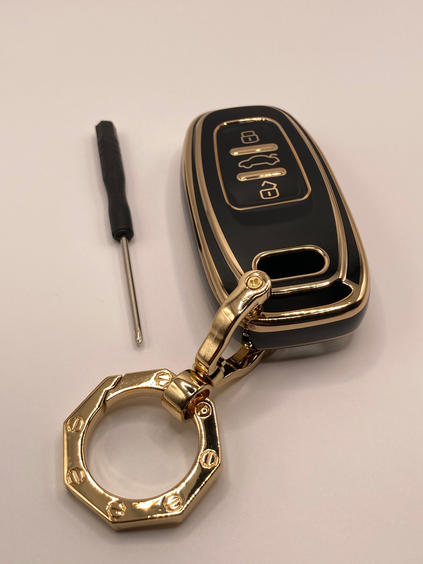 Audi - Black and Gold Keyfob Case and Keychain - A4, A5, A6, A8, Q3, Q5, and Q7