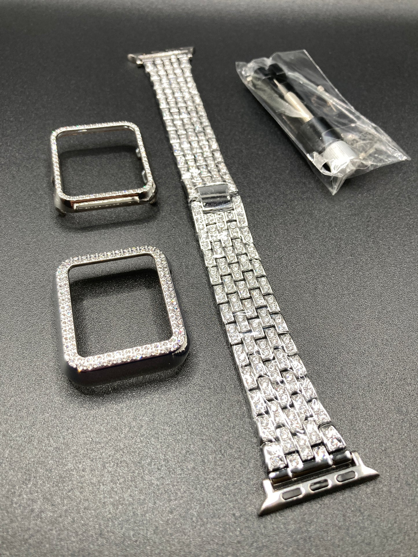 Silver/Crystal Watch band with 2 matching face covers for Apple Watch