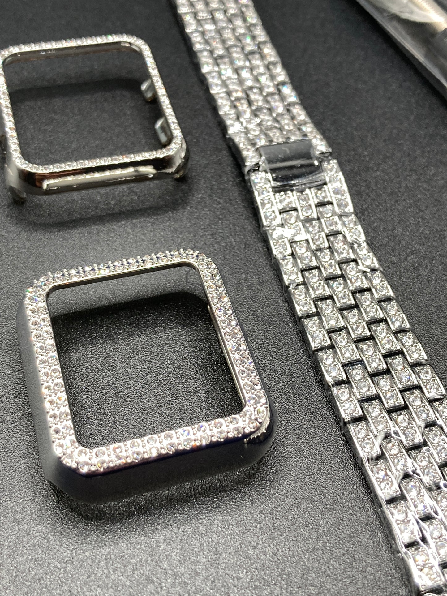 Silver/Crystal Watch band with 2 matching face covers for Apple Watch