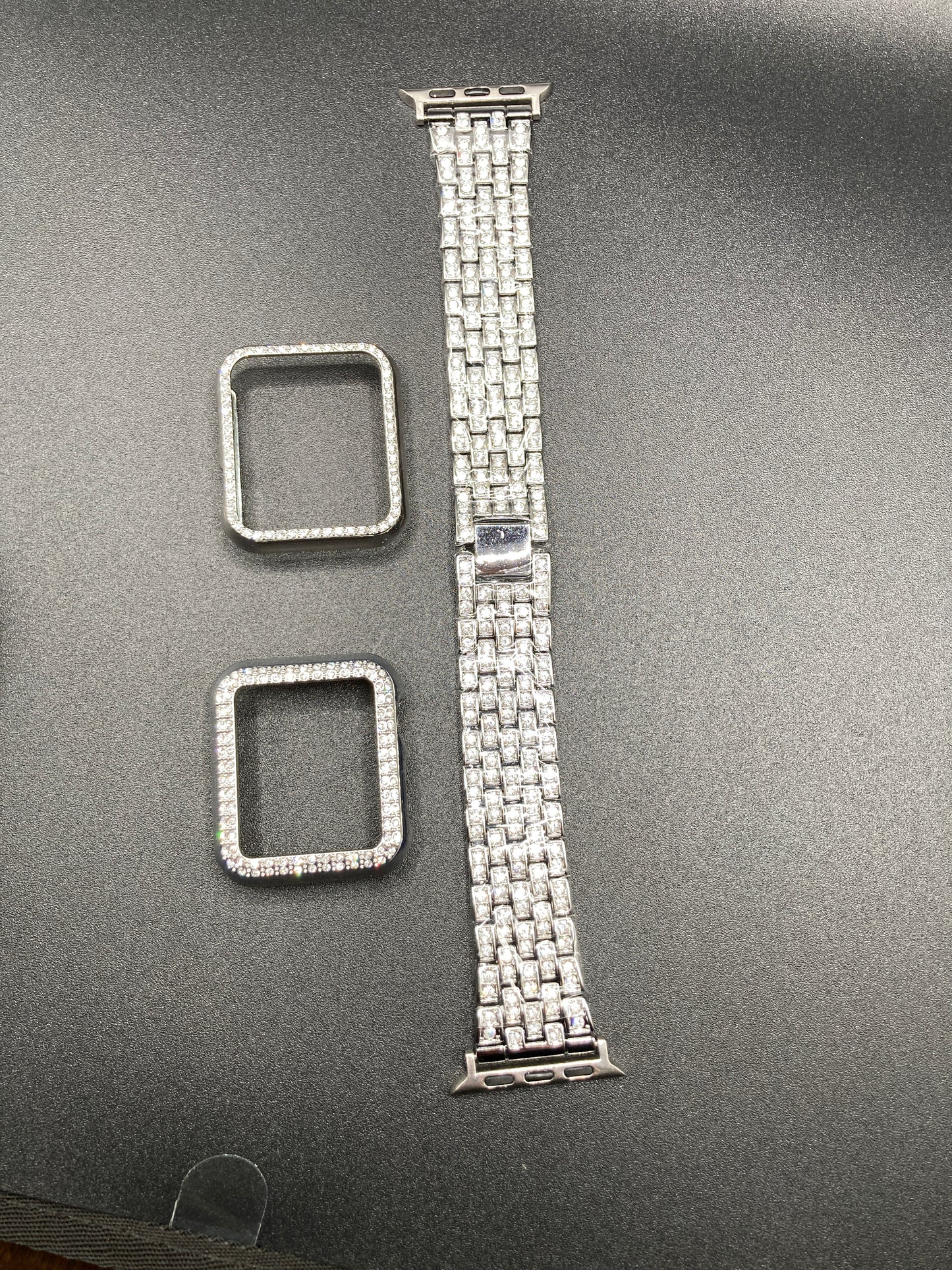 Silver/Crystal Watch band with 2 matching face covers for Apple Watch