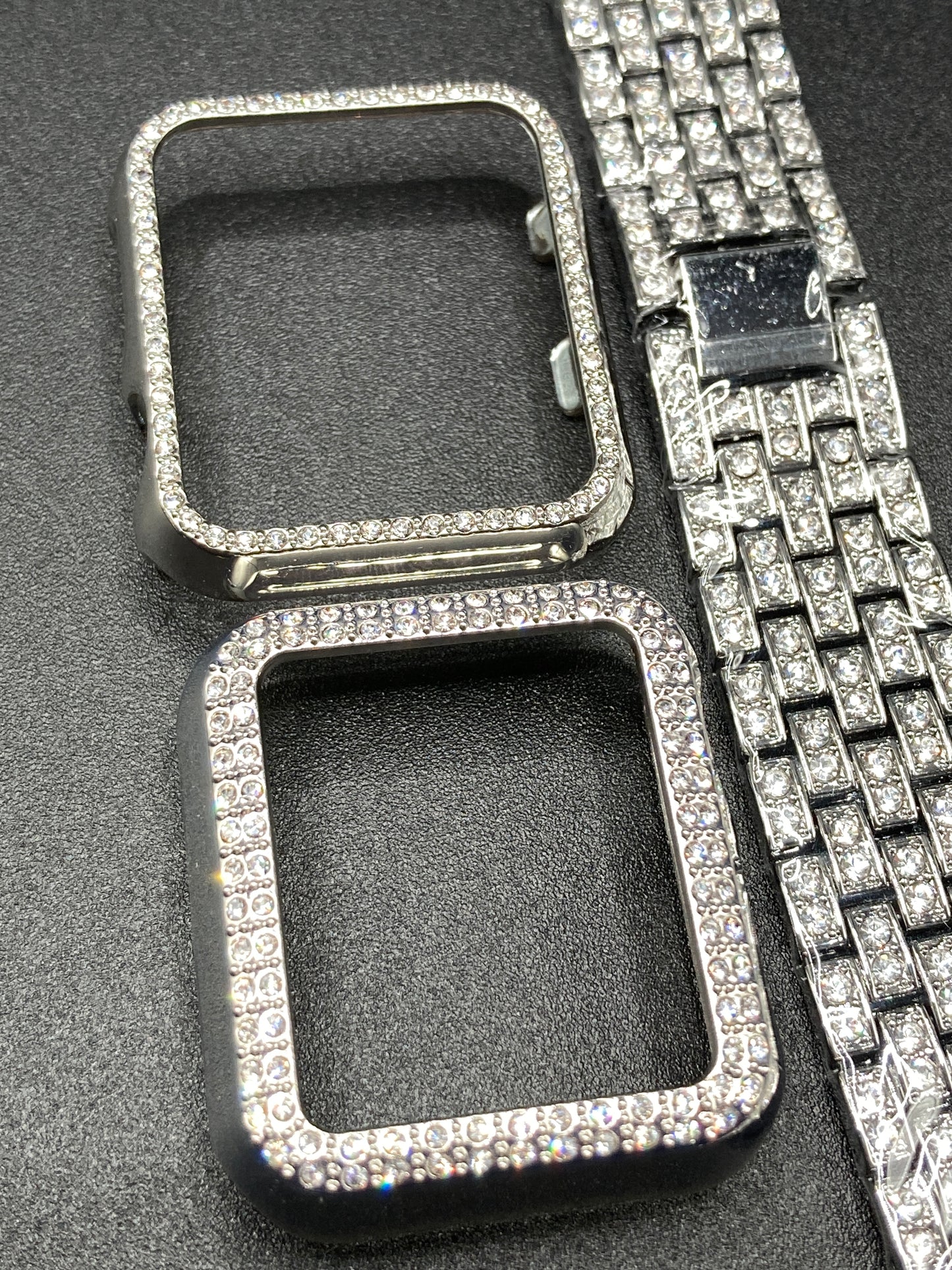 Silver/Crystal Watch band with 2 matching face covers for Apple Watch