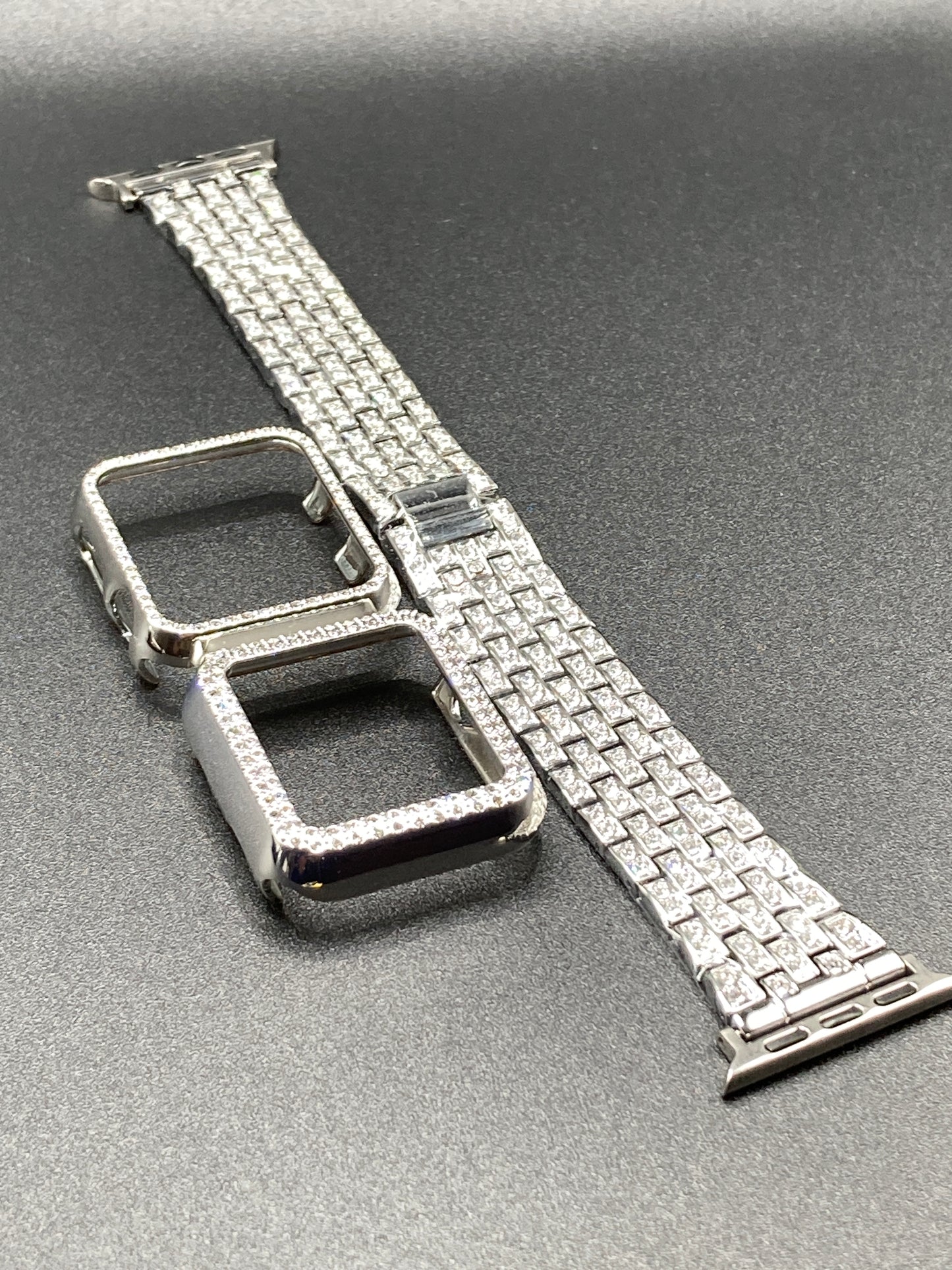 Silver/Crystal Watch band with 2 matching face covers for Apple Watch