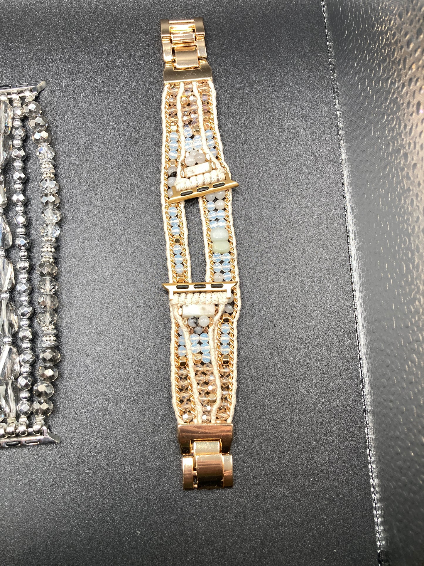 Bohemian style Watchband for Apple Watch 38/40/41/42/44/45mm - Gold with beads and hemp rope