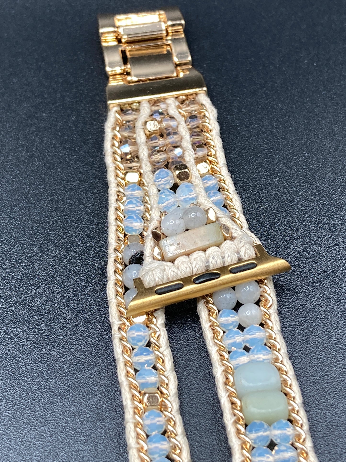 Bohemian style Watchband for Apple Watch 38/40/41/42/44/45mm - Gold with beads and hemp rope