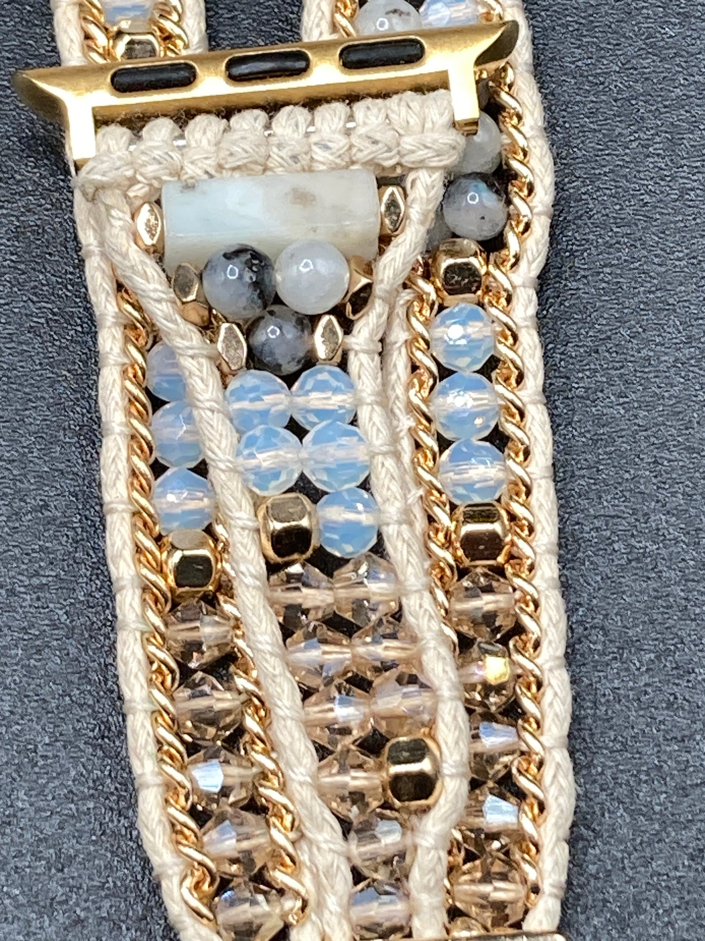 Bohemian style Watchband for Apple Watch 38/40/41/42/44/45mm - Gold with beads and hemp rope