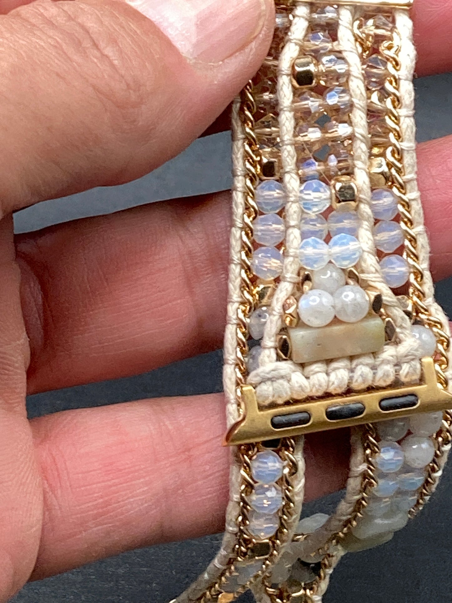 Bohemian style Watchband for Apple Watch 38/40/41/42/44/45mm - Gold with beads and hemp rope