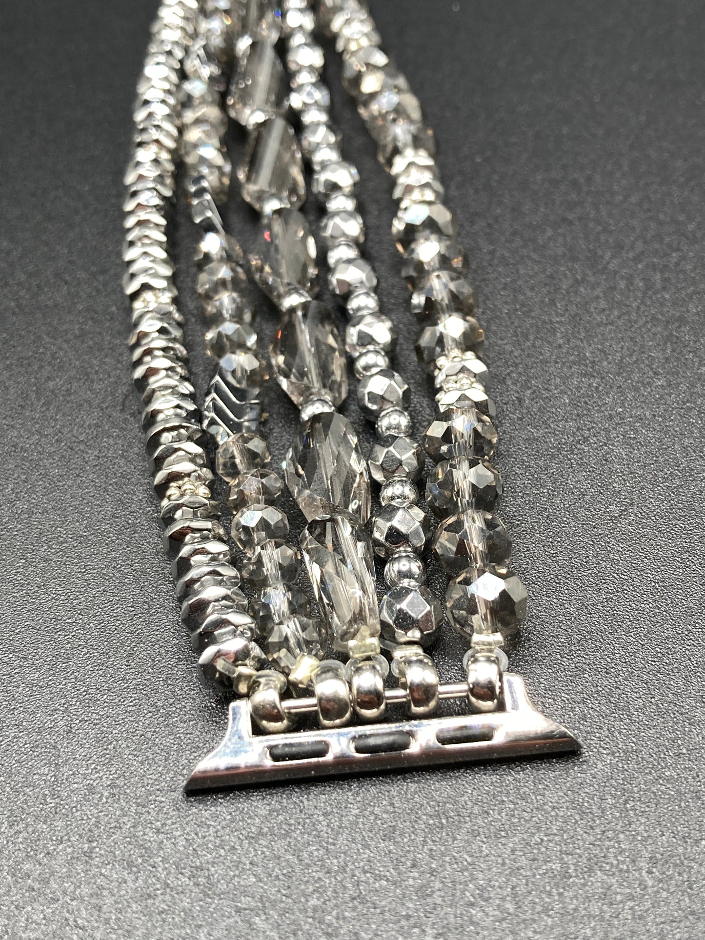 Bohemian style Watchband for Apple Watch 42/44/45mm - Silver w/ glass beads