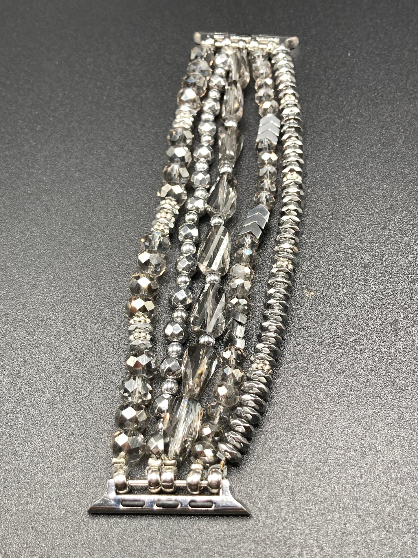 Bohemian style Watchband for Apple Watch 42/44/45mm - Silver w/ glass beads