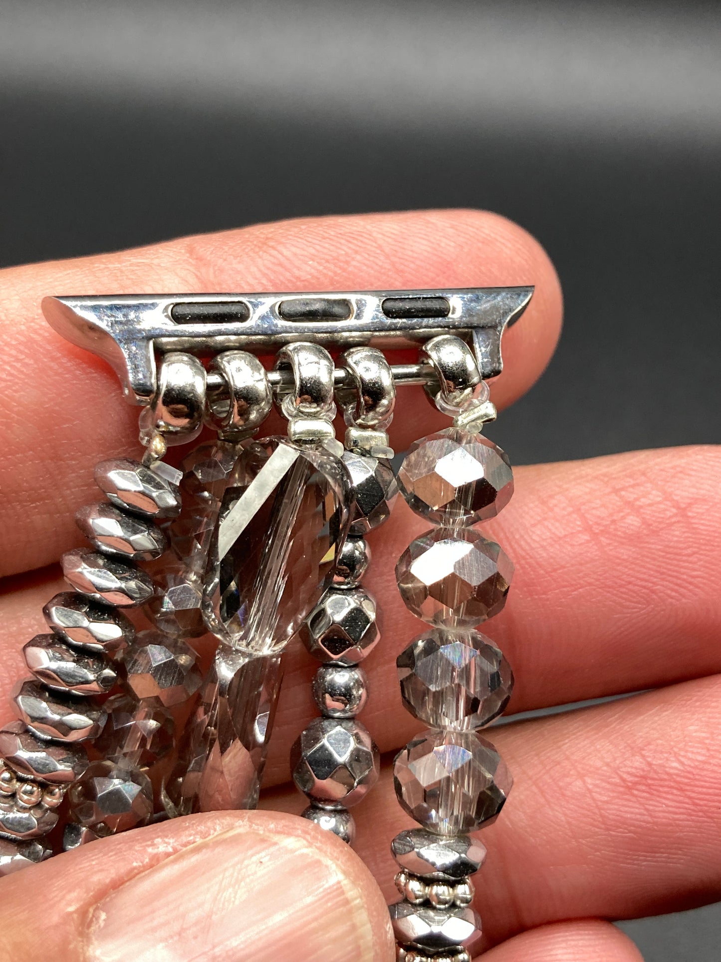 Bohemian style Watchband for Apple Watch 42/44/45mm - Silver w/ glass beads